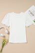 Eyelet Puff Sleeve Ribbed Knit Mixed Media Top