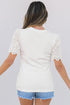 Eyelet Puff Sleeve Ribbed Knit Mixed Media Top
