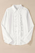 Eyelet Ruffle Trim Button Front Cotton Shirt
