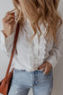 Eyelet Ruffle Trim Button Front Cotton Shirt