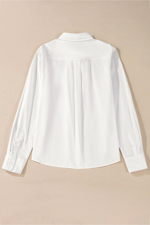 Eyelet Ruffle Trim Button Front Cotton Shirt