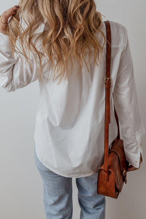 Eyelet Ruffle Trim Button Front Cotton Shirt