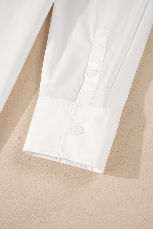 Eyelet Ruffle Trim Button Front Cotton Shirt