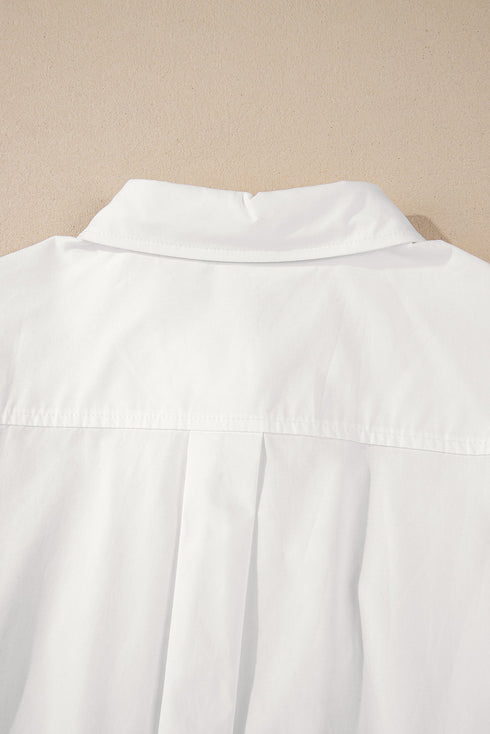 Eyelet Ruffle Trim Button Front Cotton Shirt