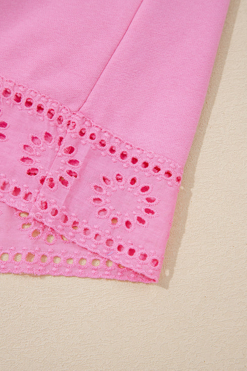 Eyelet Sleeve Snap Placket Pullover Sweatshirt