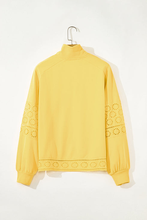 Eyelet Sleeve Snap Placket Pullover Sweatshirt