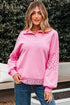 Eyelet Sleeve Snap Placket Pullover Sweatshirt