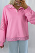 Eyelet Sleeve Snap Placket Pullover Sweatshirt