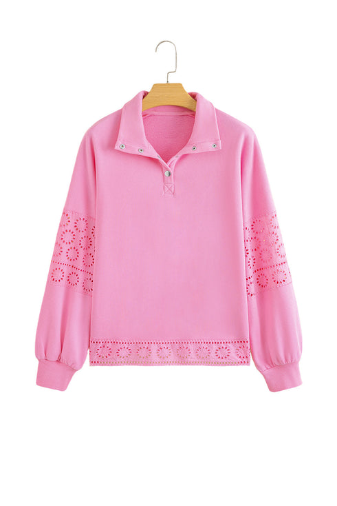 Eyelet Sleeve Snap Placket Pullover Sweatshirt