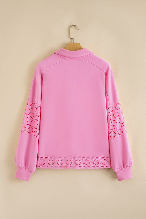 Eyelet Sleeve Snap Placket Pullover Sweatshirt