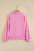 Eyelet Sleeve Snap Placket Pullover Sweatshirt