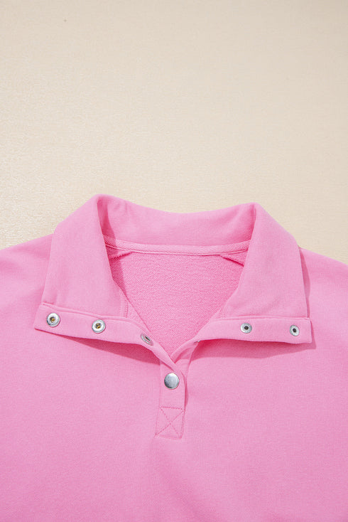 Eyelet Sleeve Snap Placket Pullover Sweatshirt