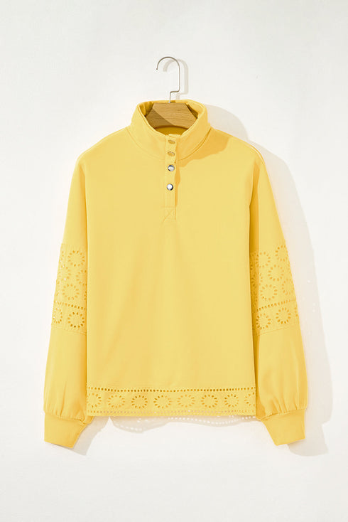 Eyelet Sleeve Snap Placket Pullover Sweatshirt