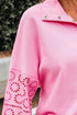 Eyelet Sleeve Snap Placket Pullover Sweatshirt
