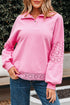 Eyelet Sleeve Snap Placket Pullover Sweatshirt