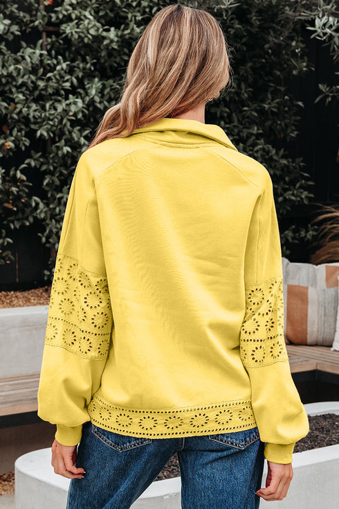 Eyelet Sleeve Snap Placket Pullover Sweatshirt