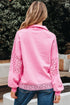 Eyelet Sleeve Snap Placket Pullover Sweatshirt