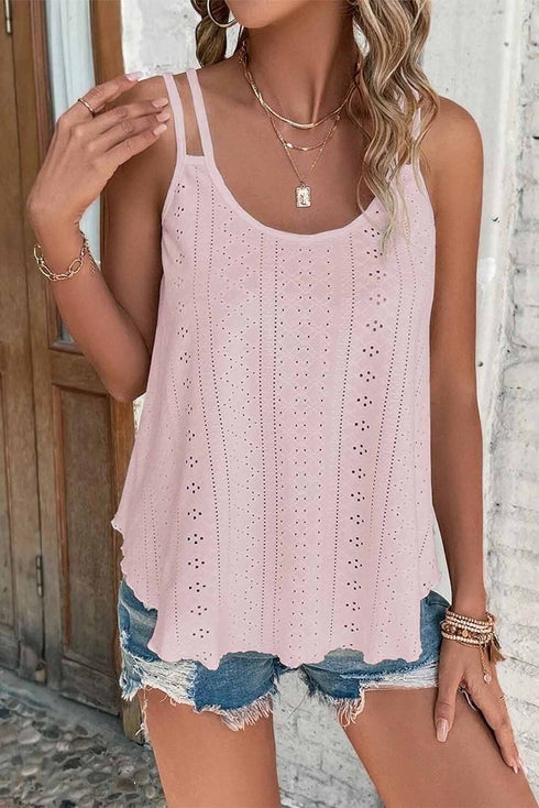 Eyelet Strappy Scoop-Neck Tank Top