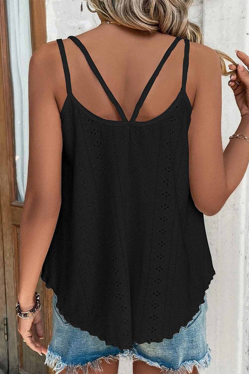 Eyelet Strappy Scoop-Neck Tank Top