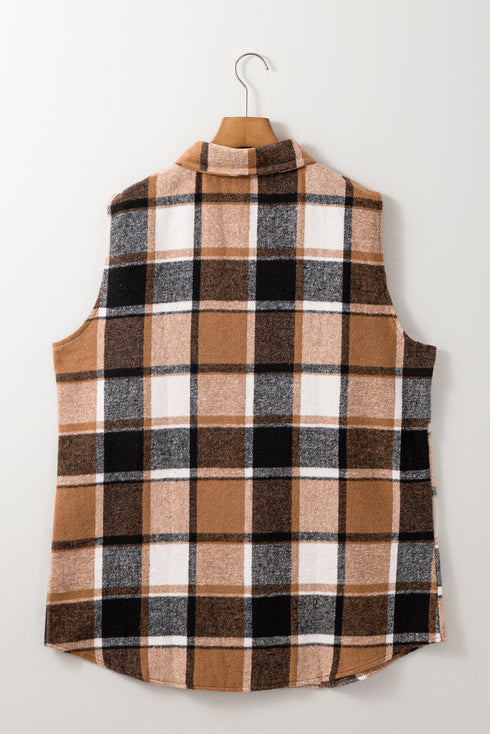 Modern Retro Plaid Collared Button Up Vest