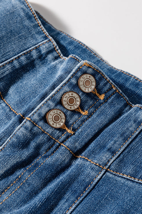 High Waist Button Fly Seamed Raw Hem Wide Leg Jeans