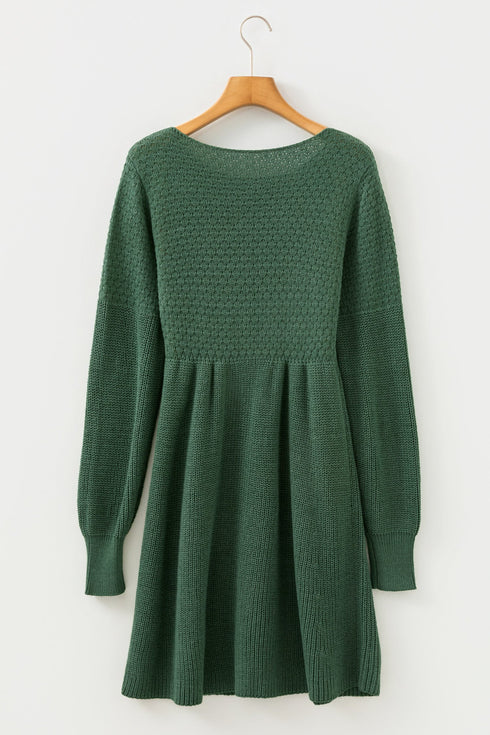 Textured Long Sleeve Fit And Flare Sweater Dress