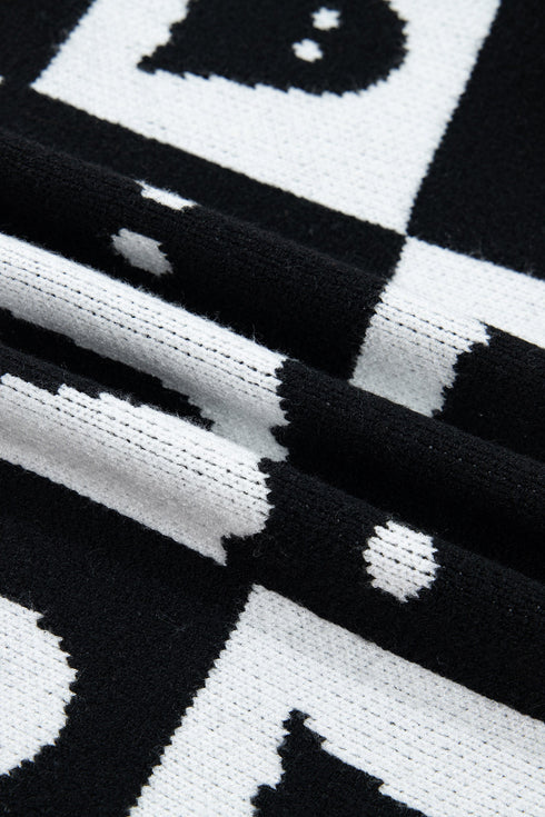 Geometric Ghost Print Drop Shoulder Knit Cardigan