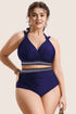 Embroidered Trim Wrap Tie High Waisted Plus Size Swimwear