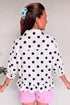 Three Quarter Sleeve Polka Dot Print Ruffle Hem Blouse