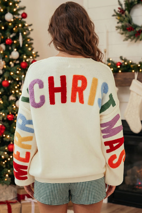 Slogan V Neck Button Front Embroidered Knit Cardigan