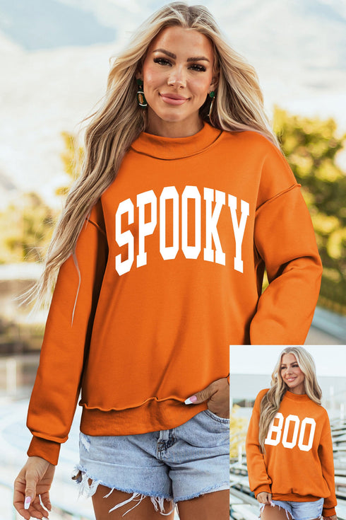 Boo Double Sided Print Reversible Mock Neck Sweatshirt