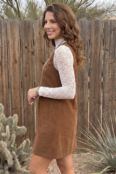 Geometric Embroidery Sleeveless Corduroy Shift Mini Dress