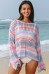Long Sleeve Striped Open Knit Boho Crochet Top
