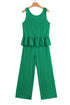 Textured Ribbed Ruffle Tank Top Wide Leg Pant Set