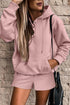 Button Drawstring Hooded Pullover Casual Short Set