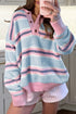 Striped Button Collar Long Sleeve Shift Fit Knitwear Sweater