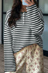 Striped Button Placket Drop Shoulder Long Sleeve Sweater