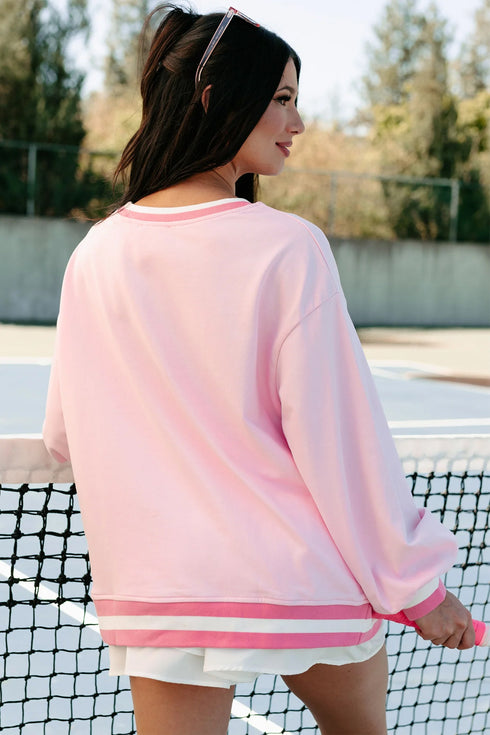 Polyester Embroidered Tennis Crew Neck Pullover Sweatshirt