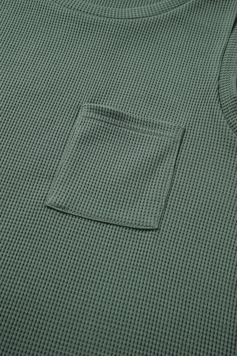 Textured Waffle Knit Patch Pocket Tank Drawstring Short Set