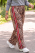Leopard Print Side Striped Wide Leg Full Length Pants
