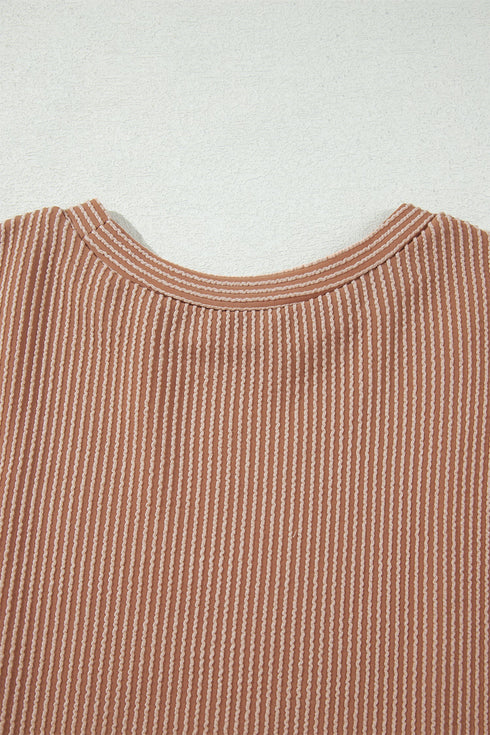 Leopard Print Ribbed Knit Corded Long Sleeve Top