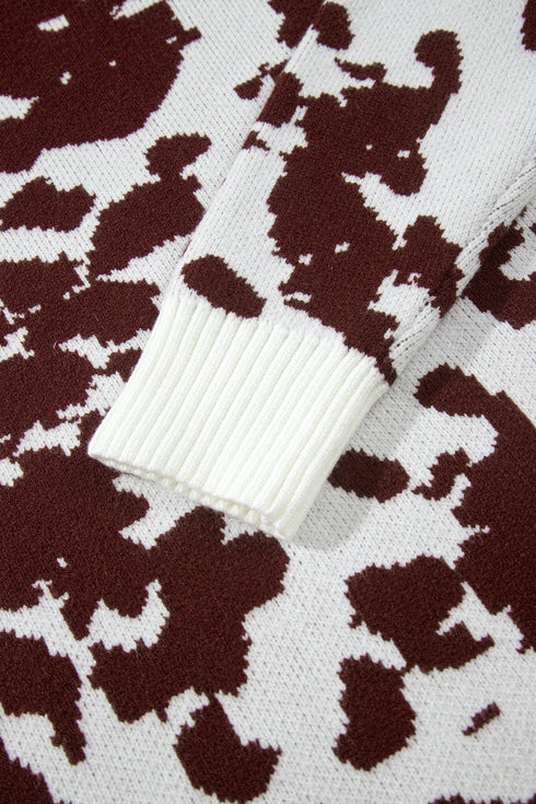 Cow Pattern Western Long Sleeve Round Neck Pullover Sweater