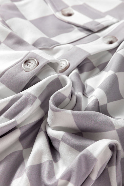 Checkered Print Flap Pocket Button Front Shacket