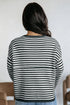 Striped Button Placket Drop Shoulder Long Sleeve Sweater