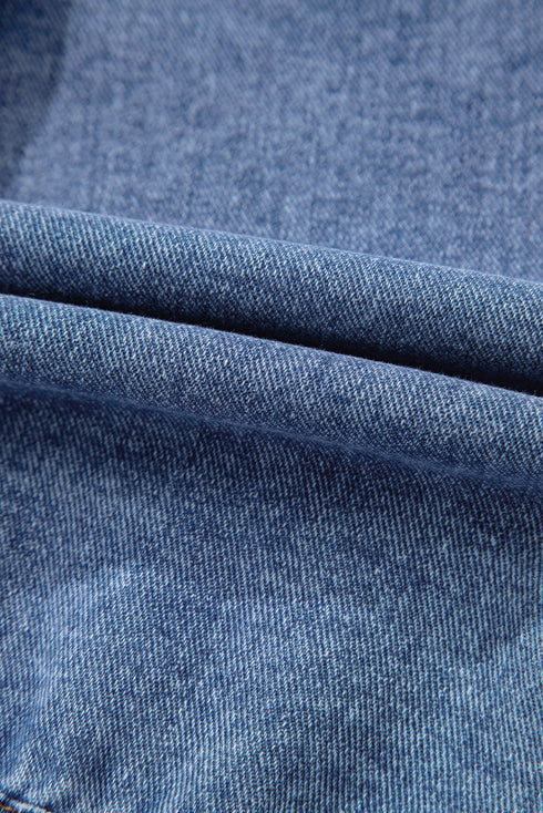 Solid Washed Button Up Elastic Hem Denim Vest