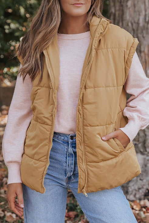 Pure Polyester Oversized Stand Collar Zip Vest