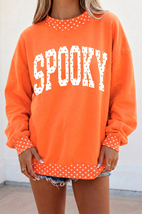 Polka Dot Letter Print Mock Neck Baggy Pullover Sweatshirt