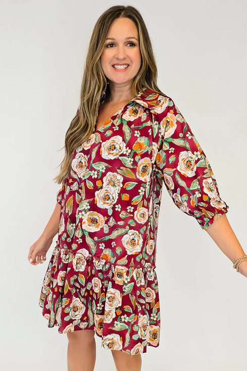 Floral Print Half Sleeve Short Shift Dress