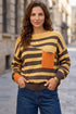 Acrylic Striped Pattern Drop Shoulder Pullover Sweater