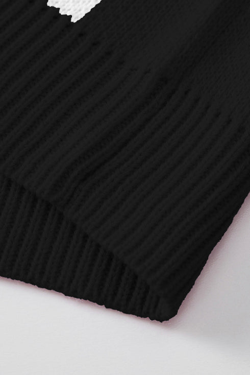 Acrylic Seamed Checkered Pattern Bishop Sleeve Sweater